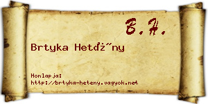 Brtyka Hetény névjegykártya